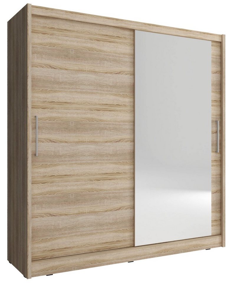 MOEBLO Kleiderschrank BORNEO I (Wohnzimmerschrank 2-türig Schrank mit Spiegel Gaderobe Schiebtüren, Schwebetürenschrank mit Einlegeböden und Kleiderstange) - (BxHxT): 180/200x200/214x62 cm von MOEBLO