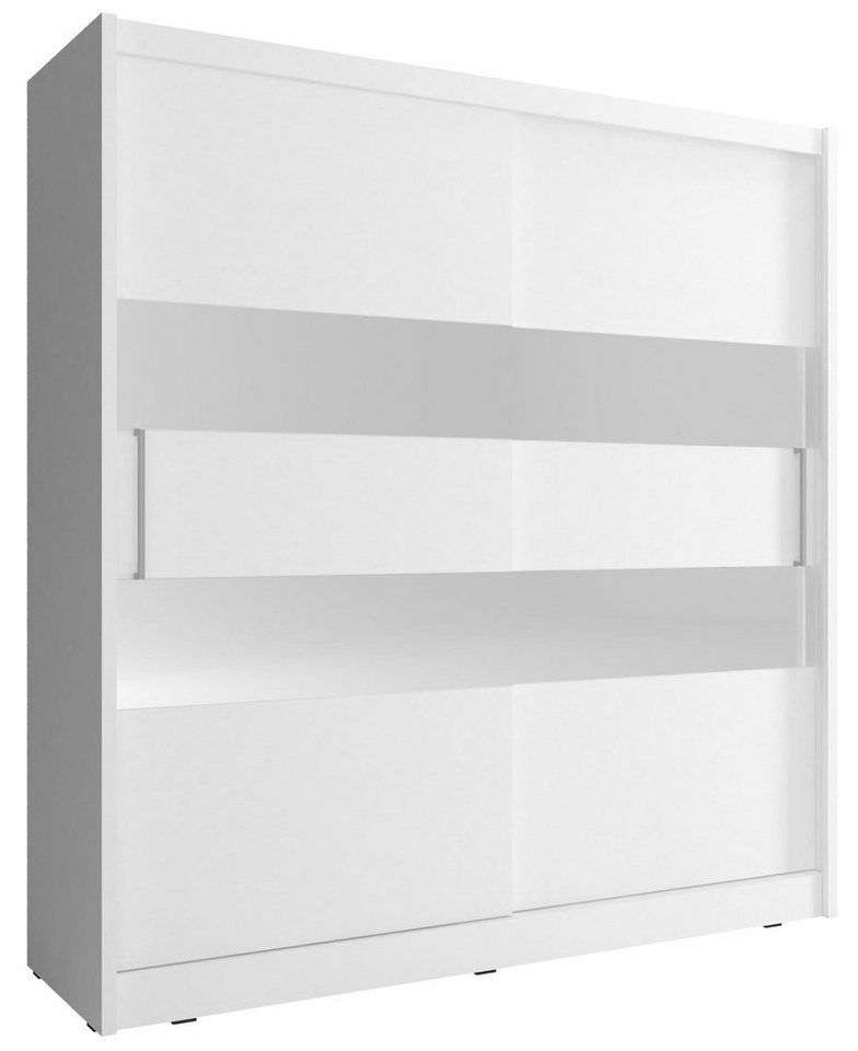 MOEBLO Kleiderschrank BORNEO II (Wohnzimmerschrank 2-türig Schrank mit Spiegel Gaderobe Schiebtüren, Schwebetürenschrank mit Einlegeböden und Kleiderstange) (BxHxT): 180/200x200/214x62 cm von MOEBLO