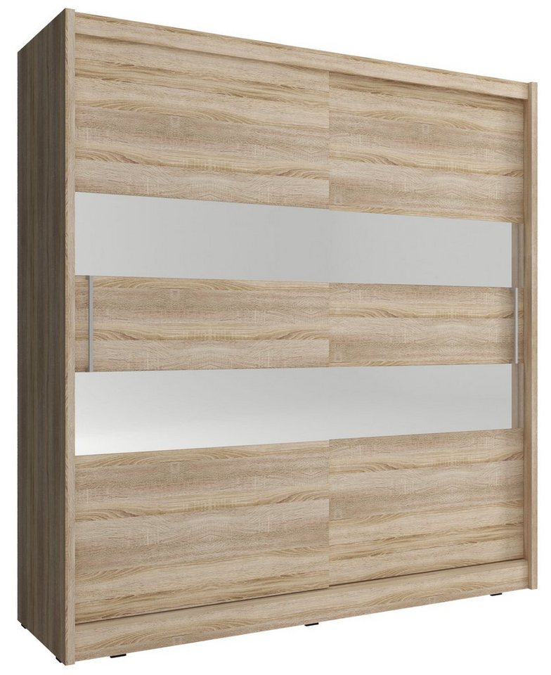 MOEBLO Kleiderschrank BORNEO II (Wohnzimmerschrank 2-türig Schrank mit Spiegel Gaderobe Schiebtüren, Schwebetürenschrank mit Einlegeböden und Kleiderstange) (BxHxT): 180/200x200/214x62 cm von MOEBLO