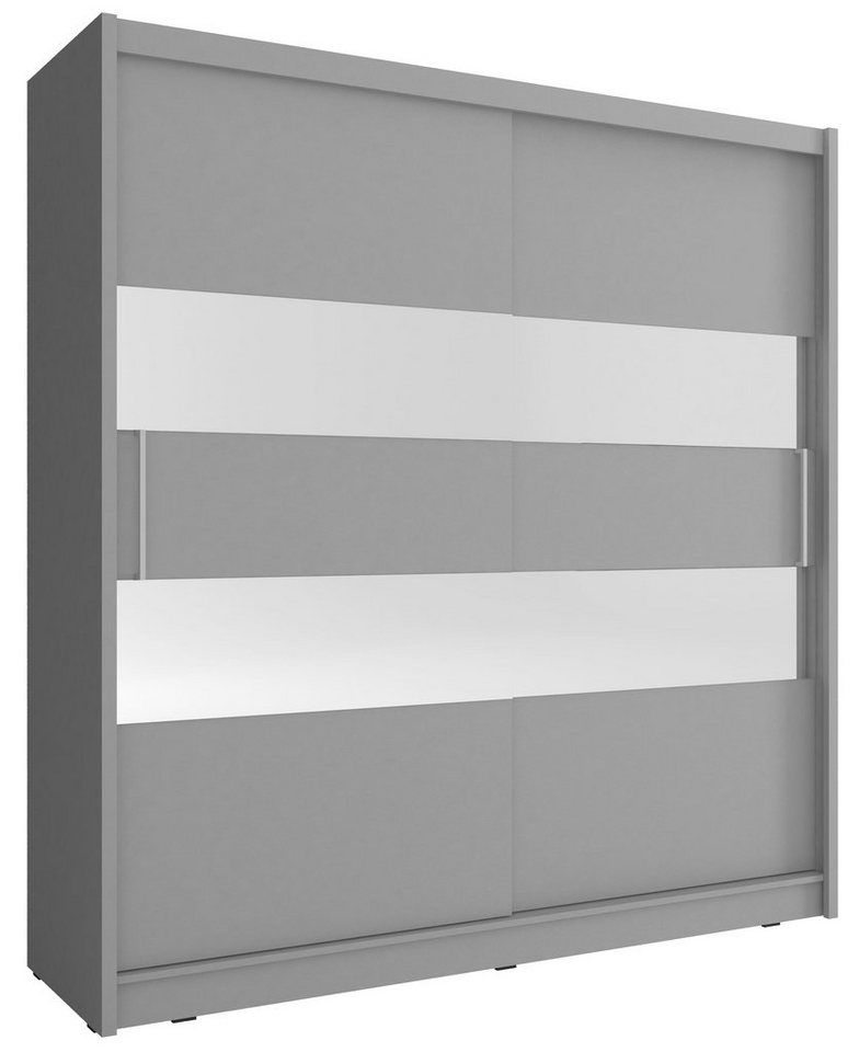 MOEBLO Kleiderschrank BORNEO II (Wohnzimmerschrank 2-türig Schrank mit Spiegel Gaderobe Schiebtüren, Schwebetürenschrank mit Einlegeböden und Kleiderstange) (BxHxT): 180/200x200/214x62 cm von MOEBLO