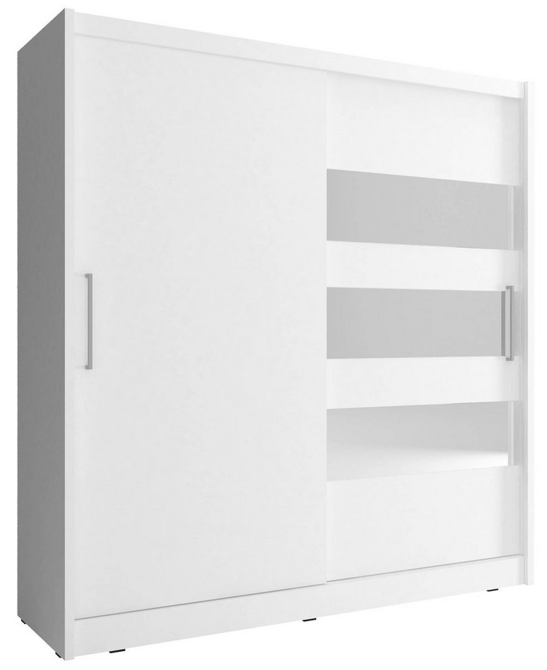 MOEBLO Kleiderschrank BORNEO III (Wohnzimmerschrank 2-türig Schrank mit Spiegel Gaderobe Schiebtüren, Schwebetürenschrank mit Einlegeböden und Kleiderstange) (BxHxT): 180/200x200/214x62 cm von MOEBLO