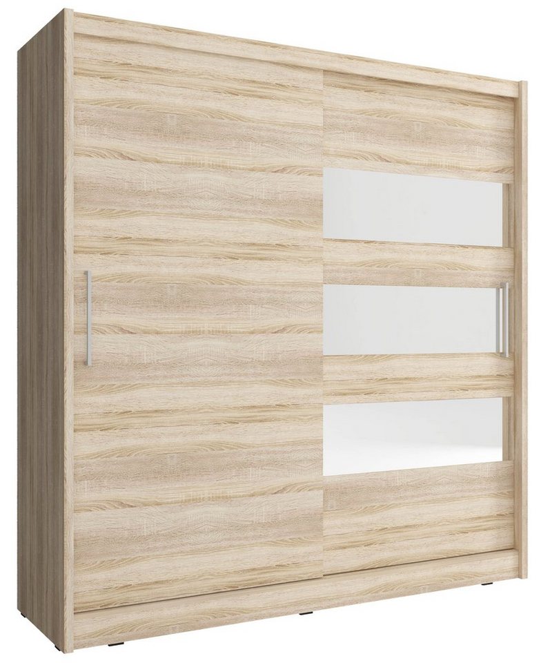 MOEBLO Kleiderschrank BORNEO III (Wohnzimmerschrank 2-türig Schrank mit Spiegel Gaderobe Schiebtüren, Schwebetürenschrank mit Einlegeböden und Kleiderstange) (BxHxT): 180/200x200/214x62 cm von MOEBLO