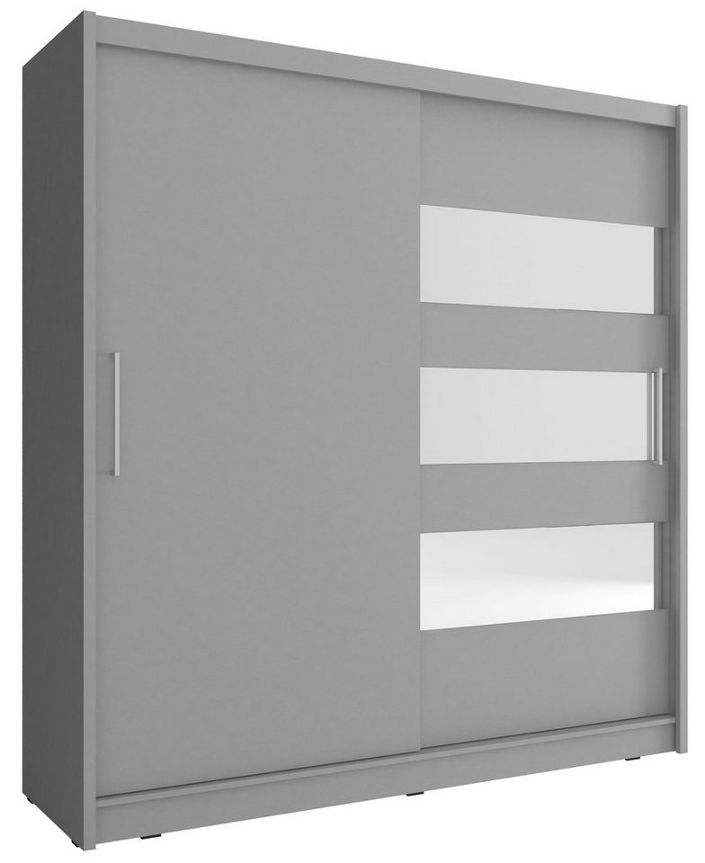MOEBLO Kleiderschrank BORNEO III (Wohnzimmerschrank 2-türig Schrank mit Spiegel Gaderobe Schiebtüren, Schwebetürenschrank mit Einlegeböden und Kleiderstange) (BxHxT): 180/200x200/214x62 cm von MOEBLO