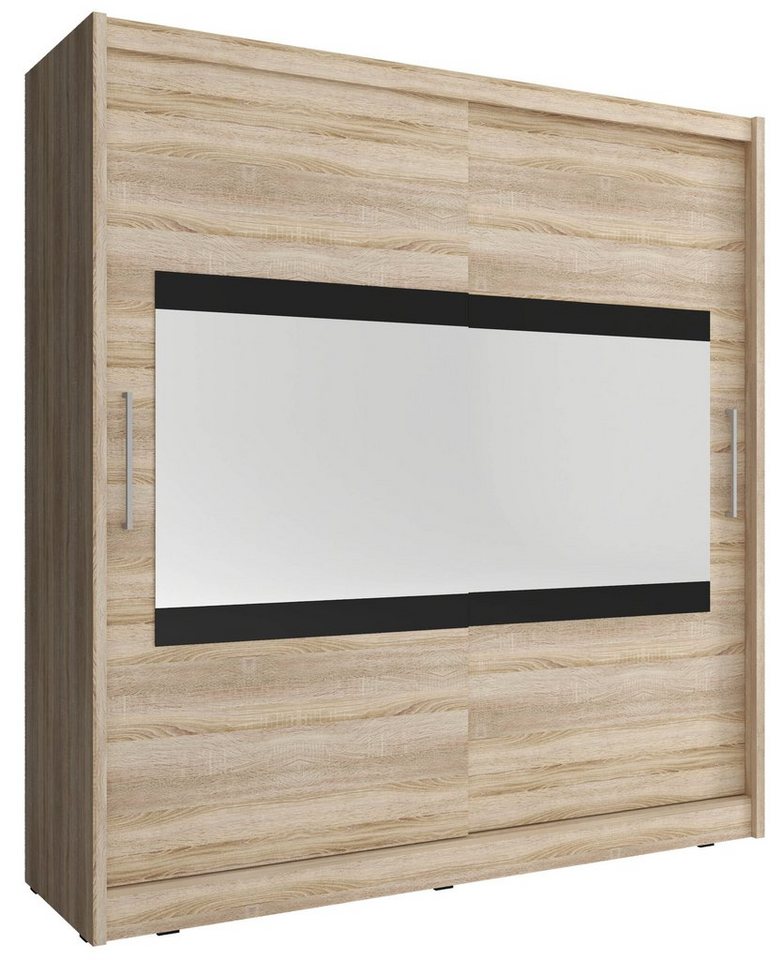 MOEBLO Kleiderschrank BORNEO IV (Wohnzimmerschrank 2-türig Schrank mit Spiegel Gaderobe Schiebtüren, Schwebetürenschrank mit Einlegeböden und Kleiderstange) (BxHxT): 180/200x200/214x62 cm von MOEBLO