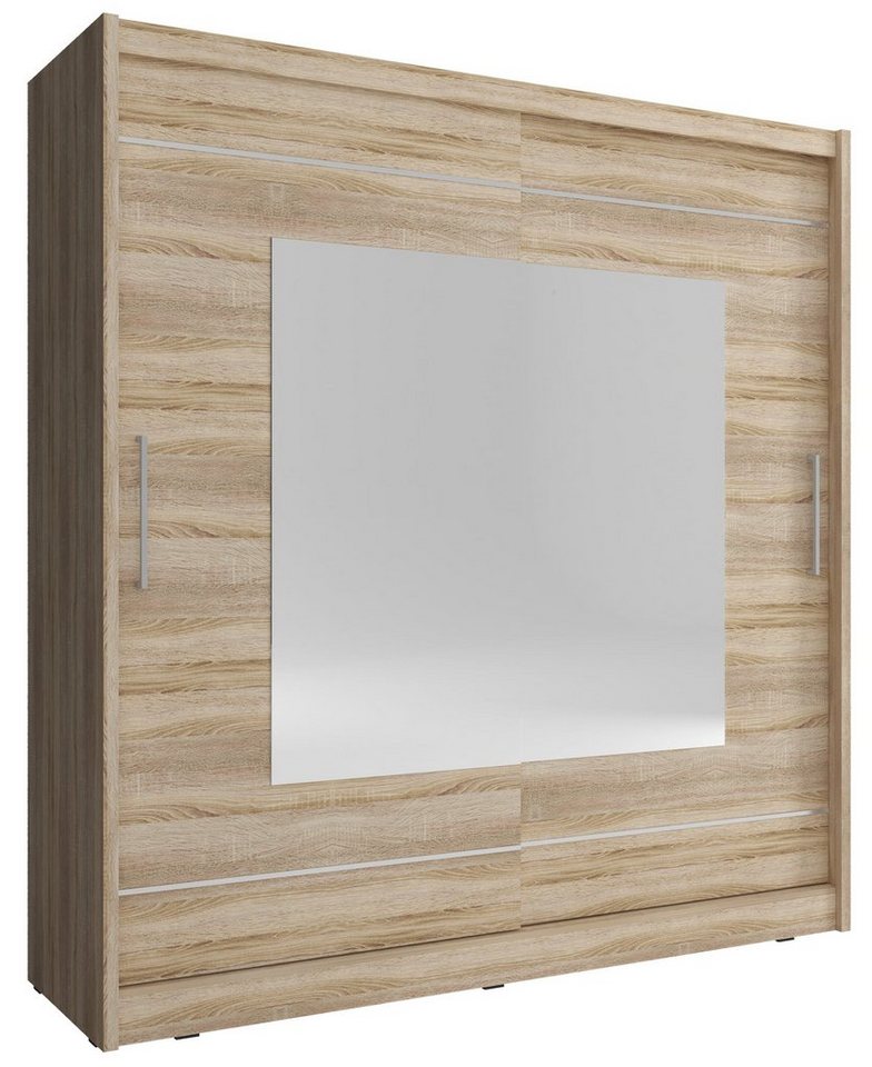 MOEBLO Kleiderschrank BORNEO IX (Wohnzimmerschrank 2-türig Schrank mit Spiegel Gaderobe Schiebtüren, Schwebetürenschrank mit Einlegeböden und Kleiderstange) (BxHxT): 180/200x200/214x62 cm von MOEBLO