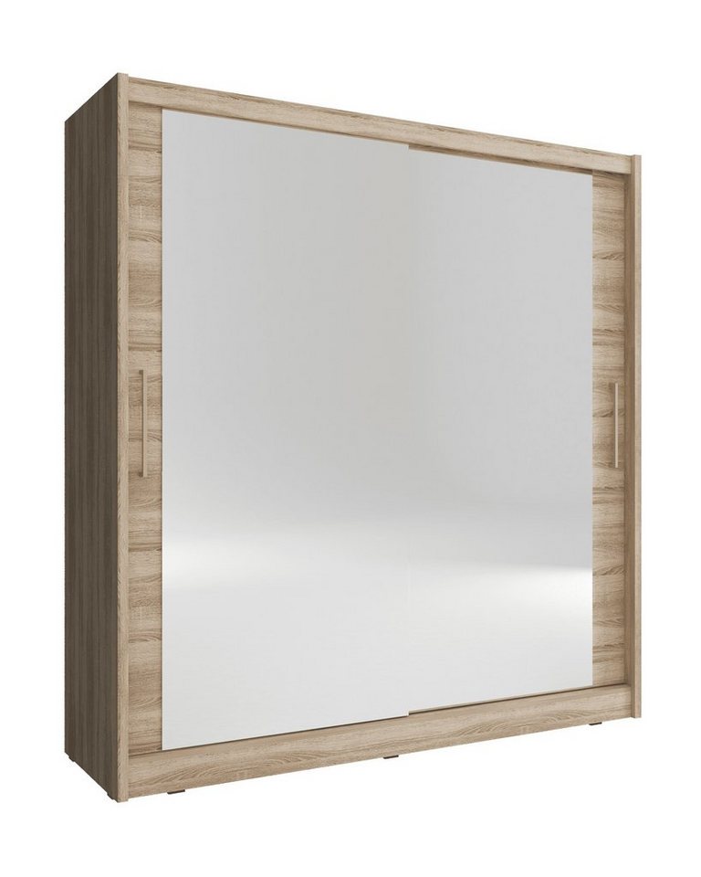 MOEBLO Kleiderschrank BORNEO VI (Wohnzimmerschrank 2-türig Schrank mit Spiegel Gaderobe Schiebtüren, Schwebetürenschrank mit Einlegeböden und Kleiderstange) (BxHxT): 180/200x200/214x62 cm von MOEBLO