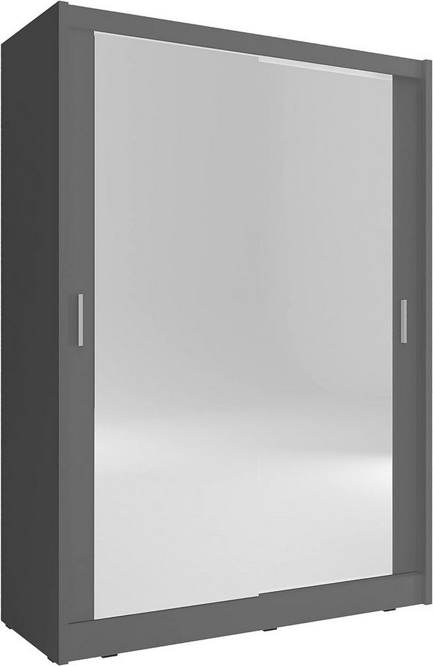 MOEBLO Kleiderschrank Borneo A2 (Wohnzimmerschrank 2-türig Schrank Gaderobe Schiebtüren, mit 2 Spiegel Schwebetürenschrank mit Einlegeböden und Kleiderstange) (BxHxT): 130/150x200x60cm von MOEBLO