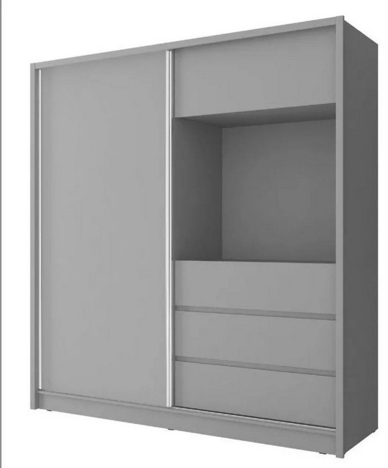 MOEBLO Kleiderschrank CINEMA (mit Spiegel Schwebetürenschrank mit Einlegeböden und Kleiderstange, Wohnzimmerschrank Schrank Gaderobe Schiebtüren Platz für Fernsehen TV) (BxHxT): 204/254x214x62 cm von MOEBLO