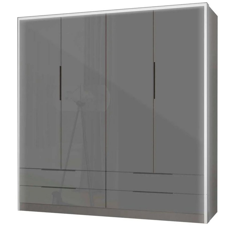 MOEBLO Kleiderschrank DOMO (mit Einlegeböden und Kleiderstange Garderobe - Kinderzimmer, Schlafzimmer - 207x60x220cm, Kleiderschrank mit LED Falttürenschrank mit Schubladen2-türig Schrank) (BxTxH): 207x60x220 cm von MOEBLO