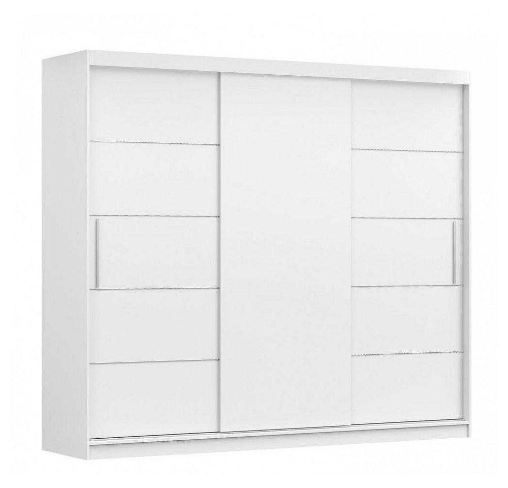 MOEBLO Kleiderschrank ELBA II (Schwebetürenschrank 2-türig Schrank Garderobe Schiebtüren Schlafzimmer, Dekorative Aluminiumleisten, Kleiderstange und Regale) (BxHxT):250x218x61 cm von MOEBLO