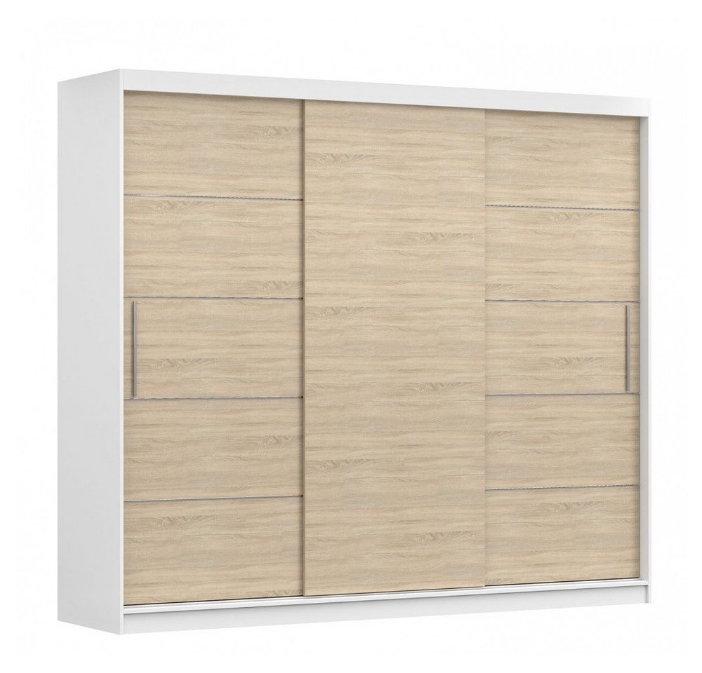 MOEBLO Kleiderschrank ELBA II (Schwebetürenschrank 2-türig Schrank Garderobe Schiebtüren Schlafzimmer, Dekorative Aluminiumleisten, Kleiderstange und Regale) (BxHxT):250x218x61 cm von MOEBLO
