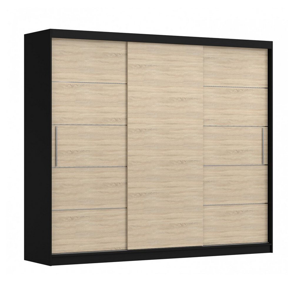 MOEBLO Kleiderschrank ELBA II (Schwebetürenschrank 2-türig Schrank Garderobe Schiebtüren Schlafzimmer, Dekorative Aluminiumleisten, Kleiderstange und Regale) (BxHxT):250x218x61 cm von MOEBLO