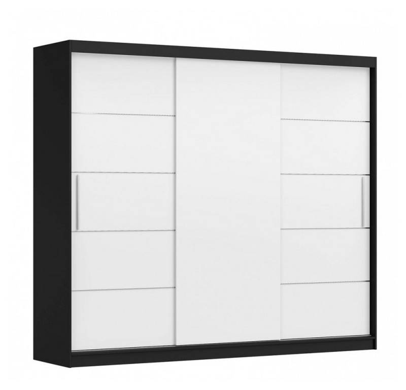 MOEBLO Kleiderschrank ELBA II (Schwebetürenschrank 2-türig Schrank Garderobe Schiebtüren Schlafzimmer, Dekorative Aluminiumleisten, Kleiderstange und Regale) (BxHxT):250x218x61 cm von MOEBLO