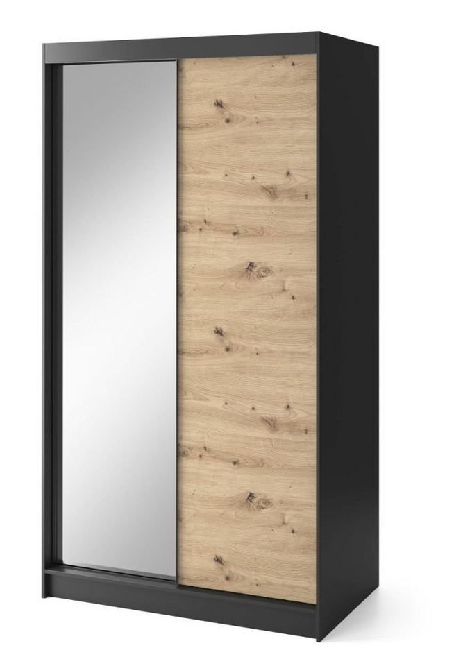 MOEBLO Kleiderschrank ELOISE (Schrank mit/ohne Spiegel Schwebetürenschrank mit Einlegeböden und Kleiderstange, Wohnzimmerschrank Gaderobe Schiebtüren, Schwarz + Artisan Eiche) (BxHxT): 120/180x220x60 cm von MOEBLO