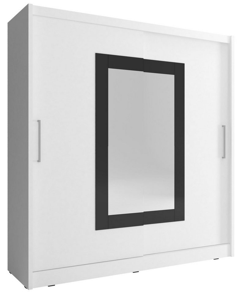 MOEBLO Kleiderschrank KUBA II (Wohnzimmerschrank 2-türig Schrank Gaderobe Schiebtüren, mit Spiegel Schwebetürenschrank mit Einlegeböden und Kleiderstange) (BxHxT): 180/200x200/214x62cm von MOEBLO