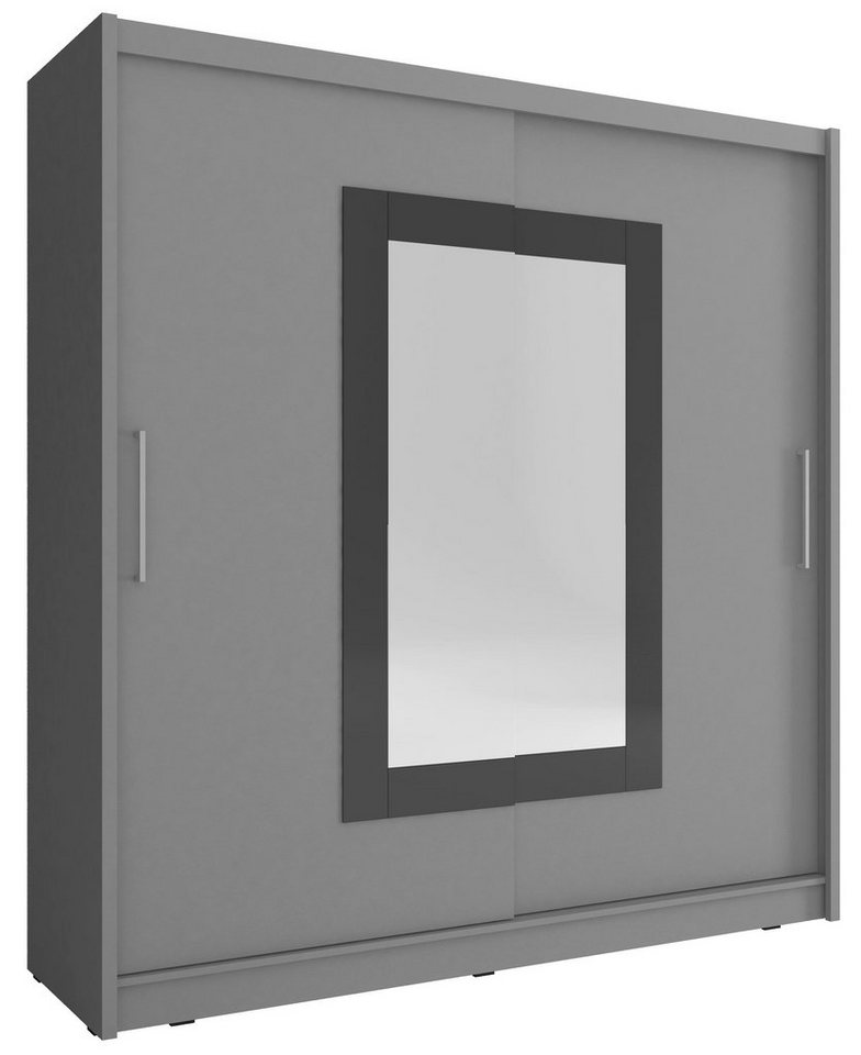 MOEBLO Kleiderschrank KUBA II (Wohnzimmerschrank 2-türig Schrank Gaderobe Schiebtüren, mit Spiegel Schwebetürenschrank mit Einlegeböden und Kleiderstange) (BxHxT): 180/200x200/214x62cm von MOEBLO