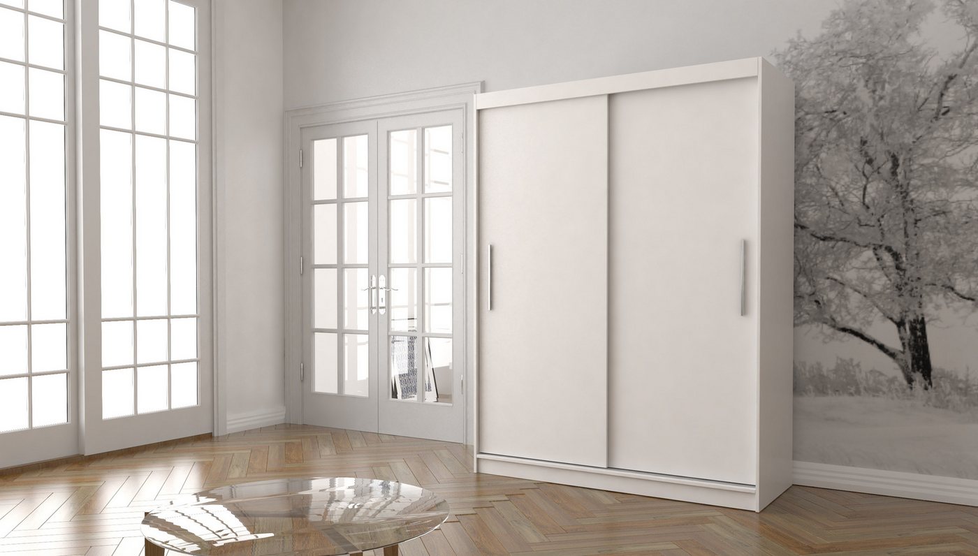 MOEBLO Kleiderschrank LARA 04 (Schwebetürenschrank 2-türig Schrank mit vielen Einlegeböden und Kleiderstange, Gaderobe Schiebtüren Schlafzimmer-Wohnzimmerschrank Modern Design) (BxHxT): 150x200x61 cm von MOEBLO