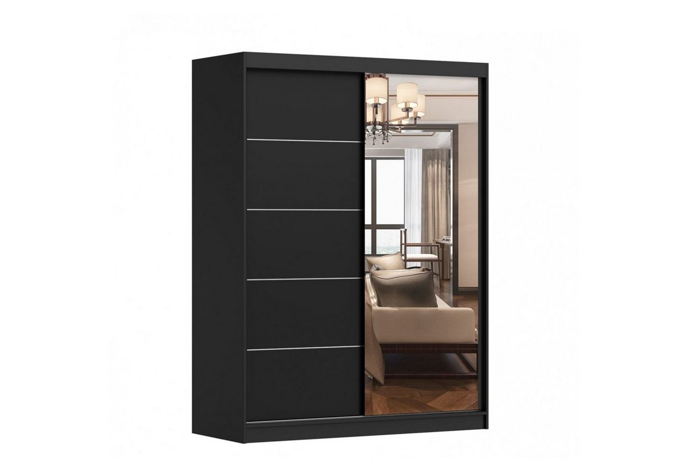 MOEBLO Kleiderschrank LARA 05 (mit Spiegel Schwebetürenschrank 2-türig Schrank mit vielen Einlegeböden und Kleiderstange, Gaderobe Schiebtüren Schlafzimmer-Wohnzimmerschrank Modern Design), (BxHxT): 150x200x61 cm von MOEBLO