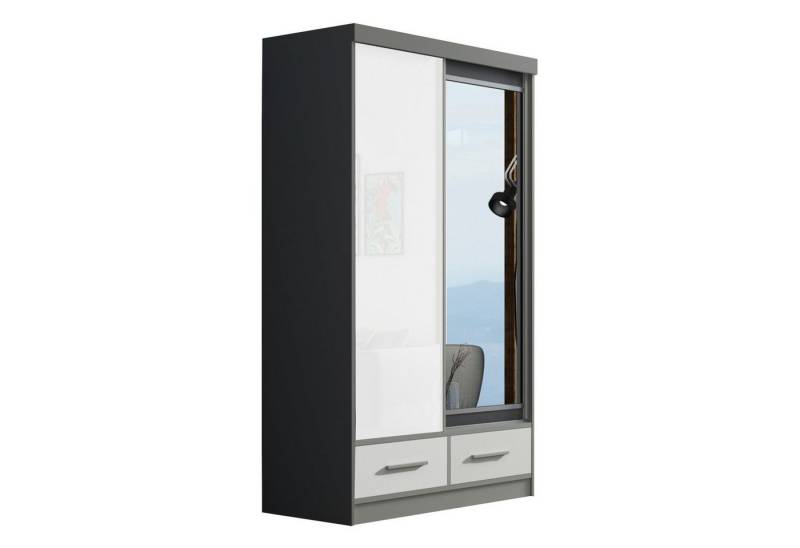 MOEBLO Kleiderschrank LEMINA (Schwebetürenschrank 2-türig Schrank Garderobe Schiebtüren Schlafzimmer, mit Schubladen und Spiegel) (BxHxT):120/150/200/250x216x62cm von MOEBLO