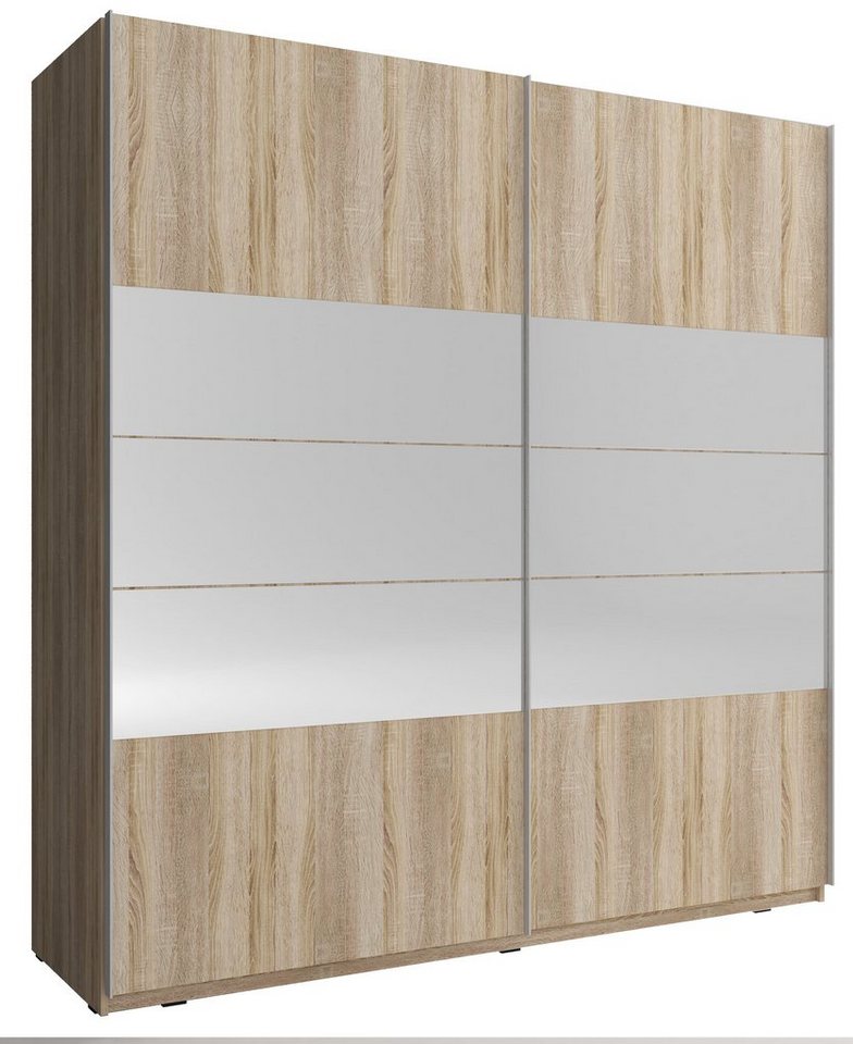 MOEBLO Kleiderschrank NELE I (Wohnzimmerschrank 2-türig Schrank Gaderobe Schiebtüren, mit Spiegel Schwebetürenschrank mit Einlegeböden und Kleiderstange) (BxHxT): 150/200x214x62 cm von MOEBLO