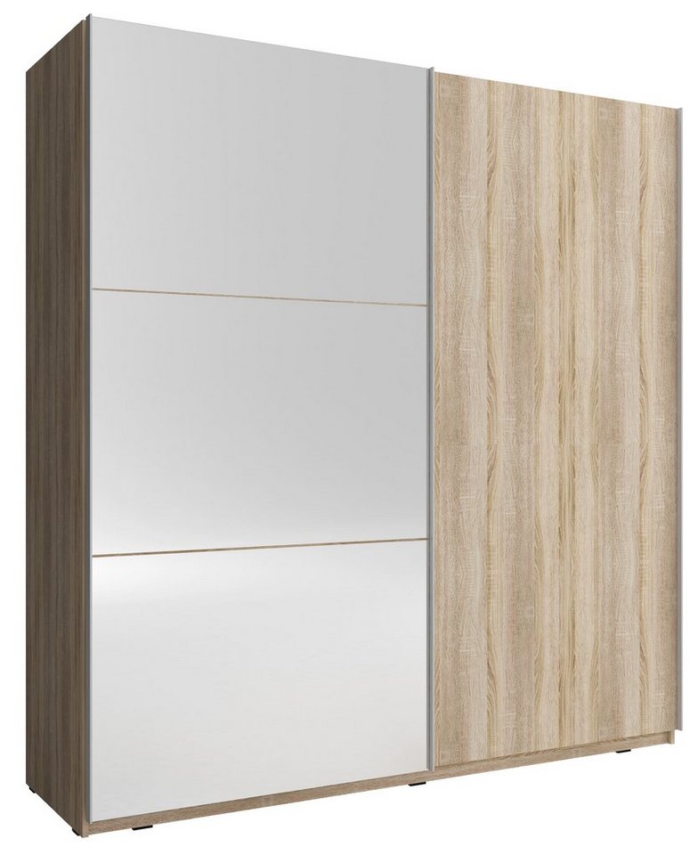MOEBLO Kleiderschrank NELE II (Wohnzimmerschrank 2-türig Schrank Gaderobe Schiebtüren, mit Spiegel Schwebetürenschrank mit Einlegeböden und Kleiderstange) (BxHxT): 150/200x214x62 cm von MOEBLO