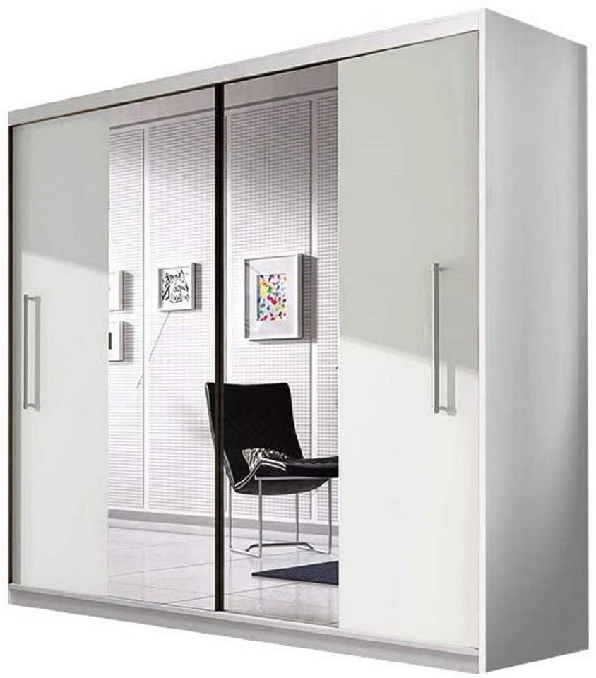 MOEBLO Kleiderschrank NICO mit spiegel (Wohnzimmer Schiebetüren Schrank Modern Design, Schwebetürenschrank, Kleiderstange und Einlegeboden für Schlafzimmer) - (BxHxT): 204x218x58 cm von MOEBLO