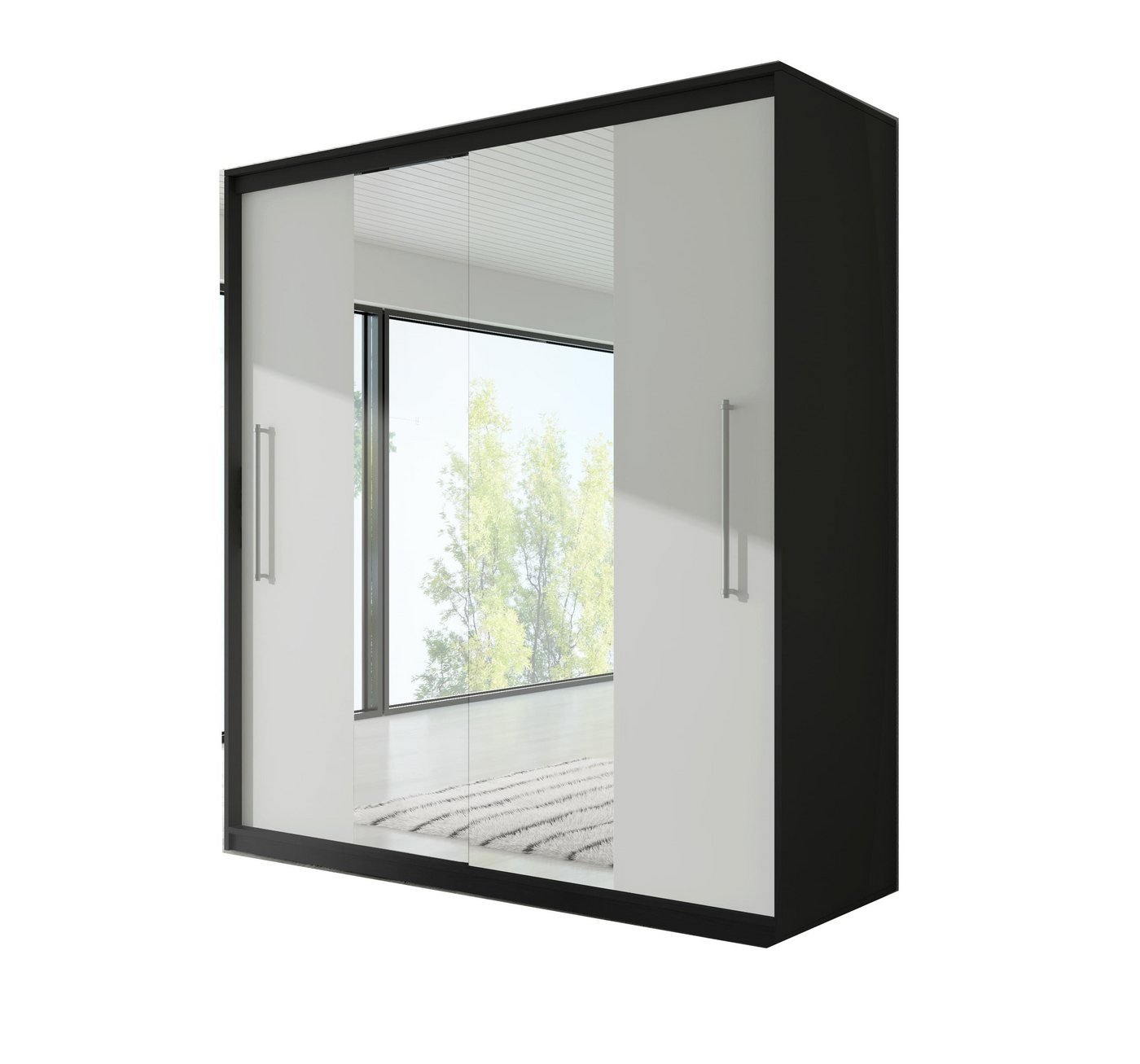 MOEBLO Kleiderschrank NICO mit spiegel (Wohnzimmer Schiebetüren Schrank Modern Design, Schwebetürenschrank, Kleiderstange und Einlegeboden für Schlafzimmer) - (BxHxT): 204x218x58 cm von MOEBLO