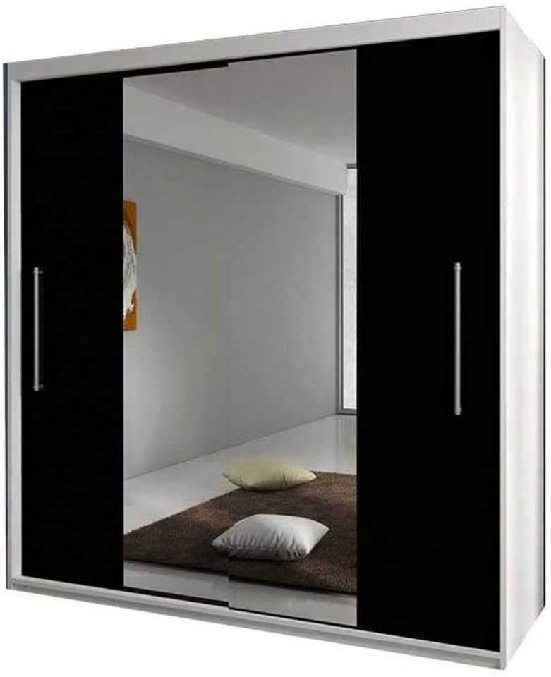 MOEBLO Kleiderschrank NICO mit spiegel (Wohnzimmer Schiebetüren Schrank Modern Design, Schwebetürenschrank, Kleiderstange und Einlegeboden für Schlafzimmer) - (BxHxT): 204x218x58 cm von MOEBLO