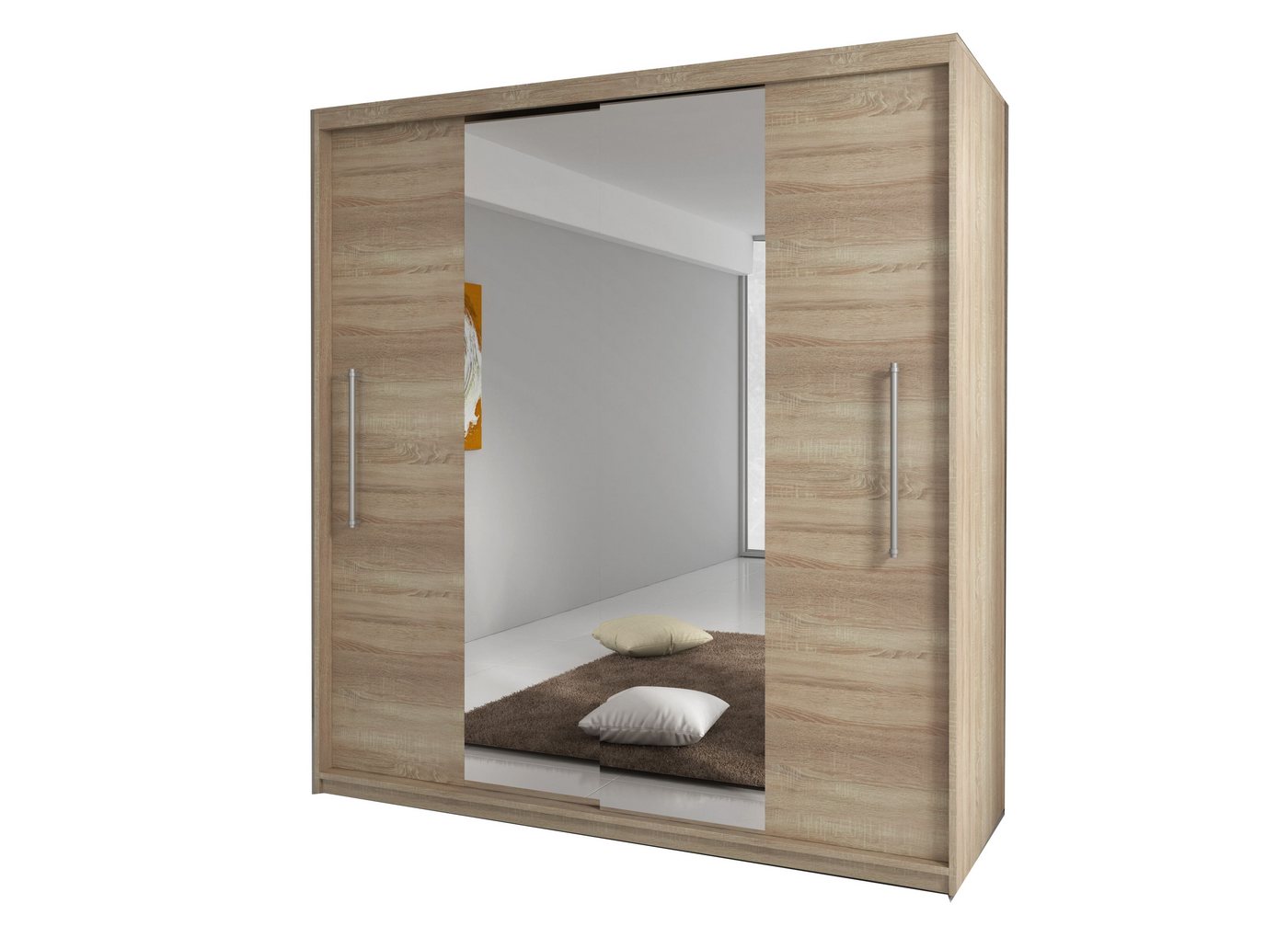 MOEBLO Kleiderschrank NICO mit spiegel (Wohnzimmer Schiebetüren Schrank Modern Design, Schwebetürenschrank, Kleiderstange und Einlegeboden für Schlafzimmer) - (BxHxT): 204x218x58 cm von MOEBLO