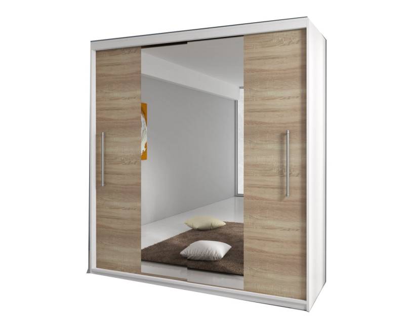 MOEBLO Kleiderschrank NICO mit spiegel (Wohnzimmer Schiebetüren Schrank Modern Design, Schwebetürenschrank, Kleiderstange und Einlegeboden für Schlafzimmer) - (BxHxT): 204x218x58 cm von MOEBLO