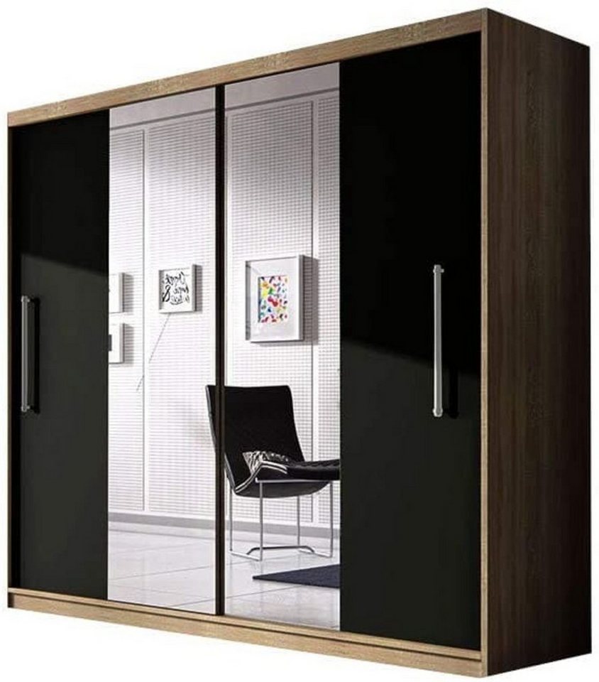 MOEBLO Kleiderschrank NICO mit spiegel (Wohnzimmer Schiebetüren Schrank Modern Design, Schwebetürenschrank, Kleiderstange und Einlegeboden für Schlafzimmer) - (BxHxT): 204x218x58 cm von MOEBLO