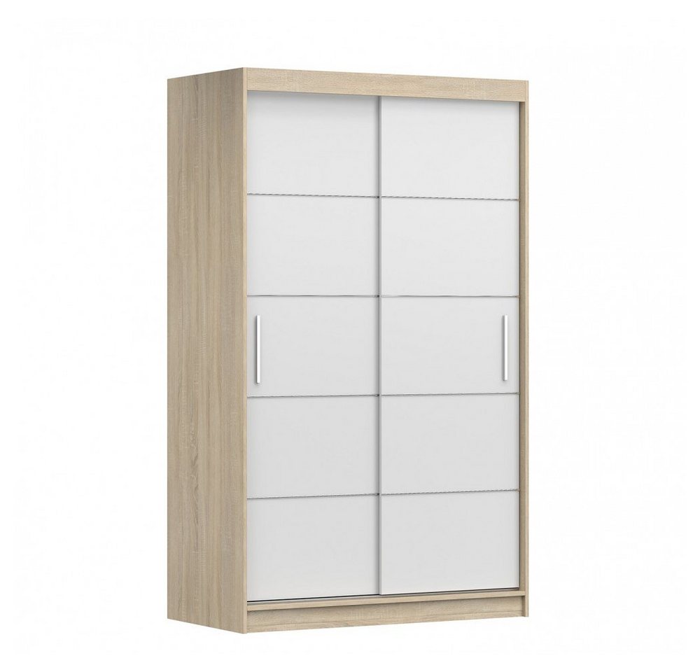 MOEBLO Kleiderschrank NOAH 06 (mit dekorativen Elementen aus Aiminium, Schwebetürenschrank 2-türig Schrank, Gaderobe mit vielen Einlegeböden und Kleiderstange), (BxHxT): 120x200x61 cm von MOEBLO