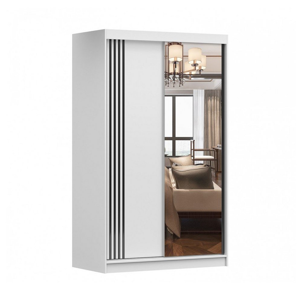 MOEBLO Kleiderschrank NOAH 07 (mit Spiegel Schwebetürenschrank 2-türig Schrank mit vielen Einlegeböden und Kleiderstange, Gaderobe Schiebtüren Schlafzimmer-Wohnzimmerschrank Modern Design), (BxHxT): 120x200x61 cm von MOEBLO