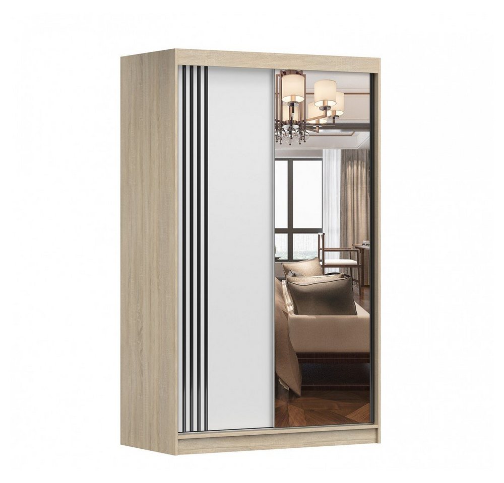 MOEBLO Kleiderschrank NOAH 07 (mit Spiegel Schwebetürenschrank 2-türig Schrank mit vielen Einlegeböden und Kleiderstange, Gaderobe Schiebtüren Schlafzimmer-Wohnzimmerschrank Modern Design), (BxHxT): 120x200x61 cm von MOEBLO