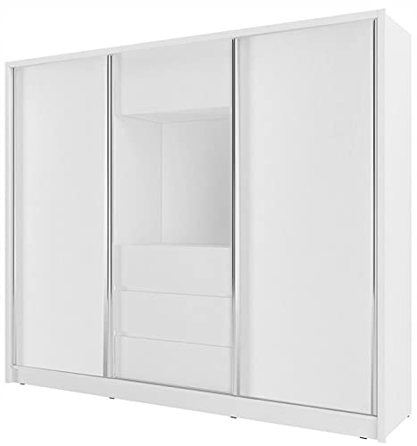 MOEBLO Kleiderschrank Schwebetürenschrank 2-türig Schrank mit Einlegeböden und Kleiderstange, Tv-Fach BxHxT 254x214x62 Cinema 250 Weiß von MOEBLO