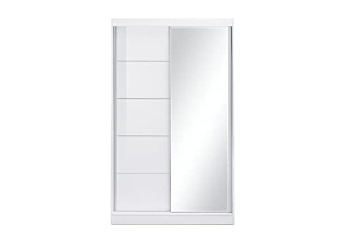 MOEBLO Kleiderschrank Schwebetürenschrank mit Spiegel 2-türig Schrank mit Einlegeböden und Kleiderstange Gaderobe Schiebtüren BxHxT 120x200x61 NOAH05 (Weiß) von MOEBLO