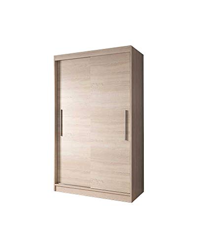 MOEBLO Kleiderschrank Schwebetürenschrankmit Spiegel 2-türig Schrank mit 6 Einlegeböden und Kleiderstange Gaderobe Schiebtüren BxHxT 120x200x61 NOAH04 (Sonoma + Sonoma) von MOEBLO