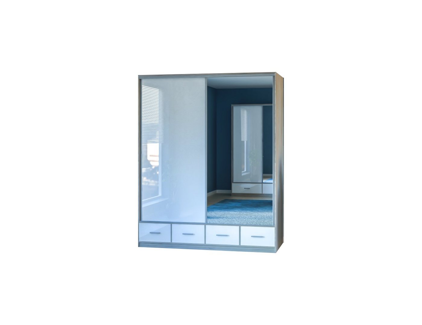 MOEBLO Kleiderschrank ZELO (Schrank Garderobe Schiebtüren Schlafzimmer, mit Schubladen und Spiegel, Schwebetürenschrank 2-türig) (BxHxT):200/250x245x62cm von MOEBLO