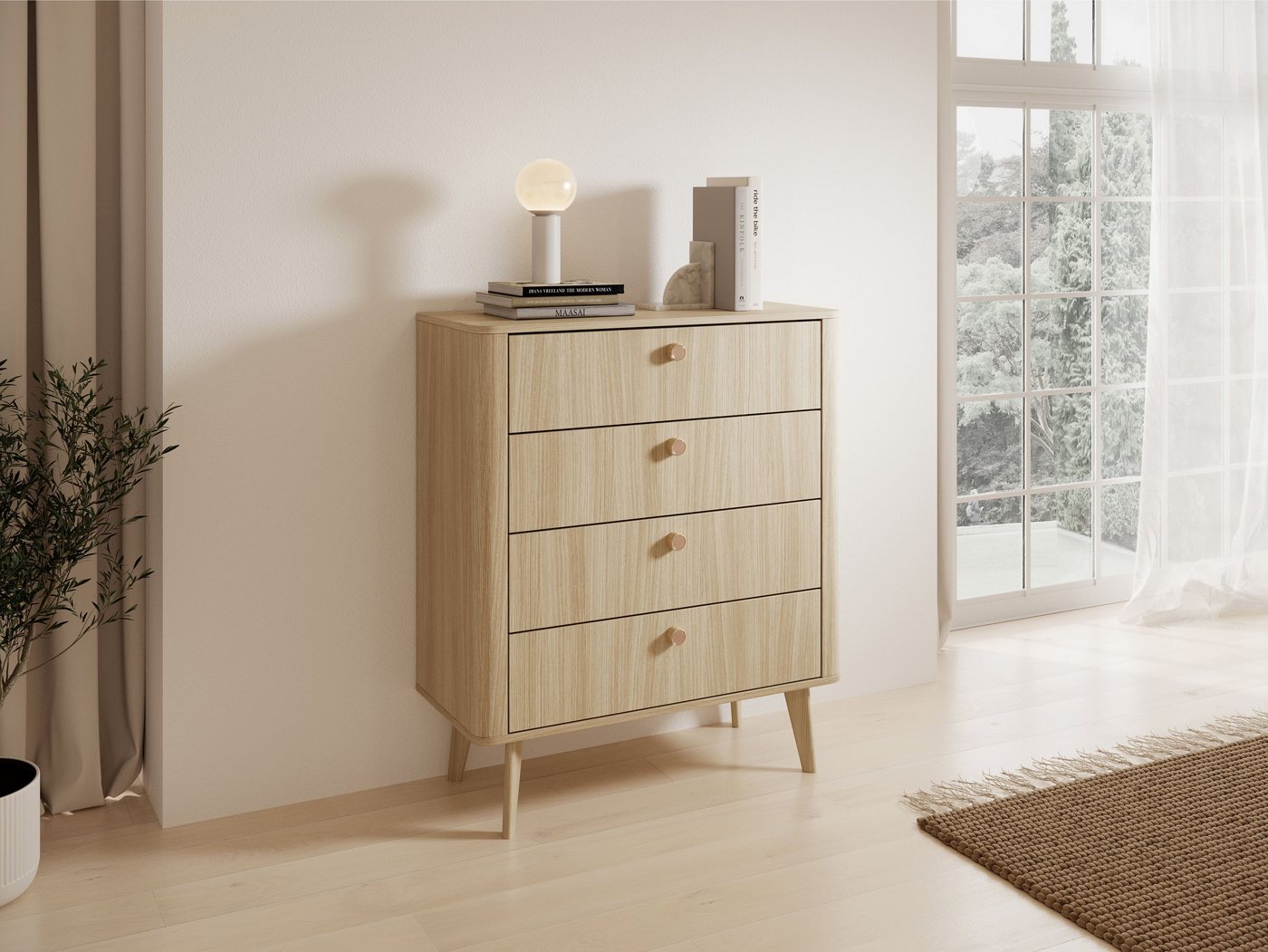 MOEBLO Kommode ARVI 88 4s (Eiche Barista, Skandinavisches & Japandi Design, Sideboard Schlafzimmer, Moderne Schubladenkommode mit Vollauszug, Nachhaltige Möbel für Cozy Bedrooms & Nordic Interiors), (BxHxT): 88,2 x 103,2 x 38 cm von MOEBLO