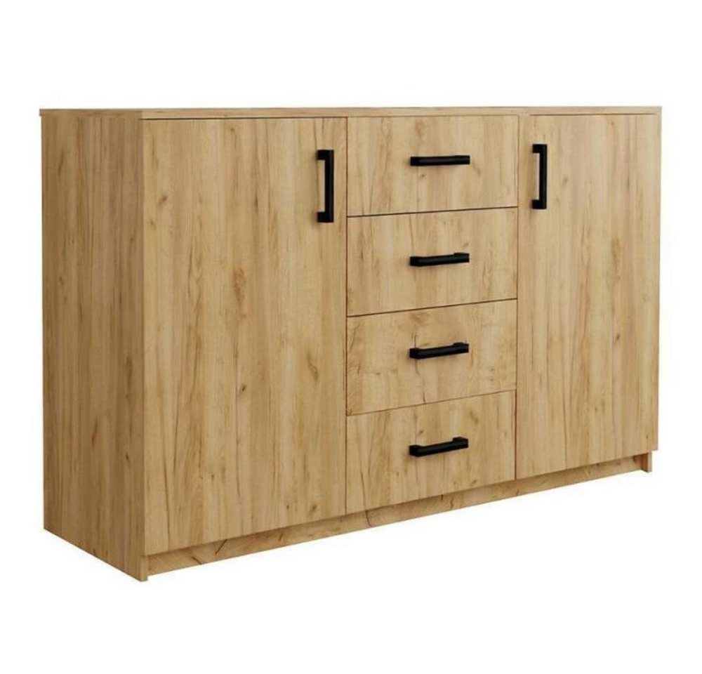 MOEBLO Kommode BAHRAIN (Sideboard Wohnzimmer Kommode Schlafzimmer Komodenschrank Highboard, Schwarze Metallgriffe), (BxHxT):150x94x45 cm von MOEBLO