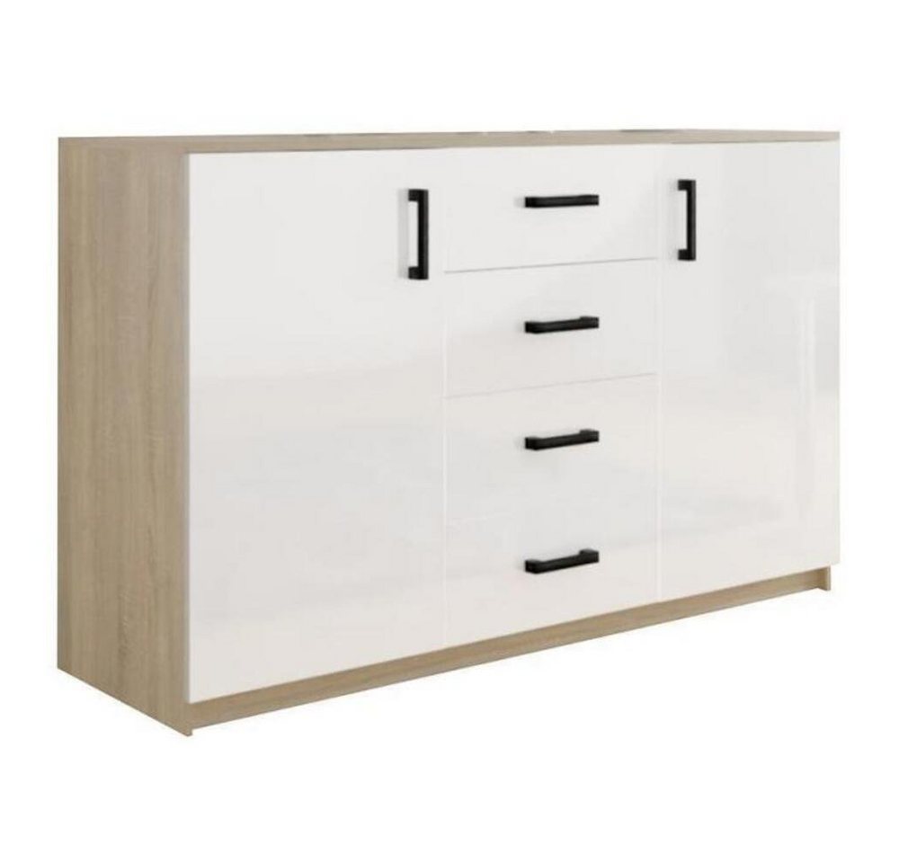 MOEBLO Kommode BAHRAIN (Sideboard Wohnzimmer Kommode Schlafzimmer Komodenschrank Highboard, Schwarze Metallgriffe), (BxHxT):150x94x45 cm von MOEBLO