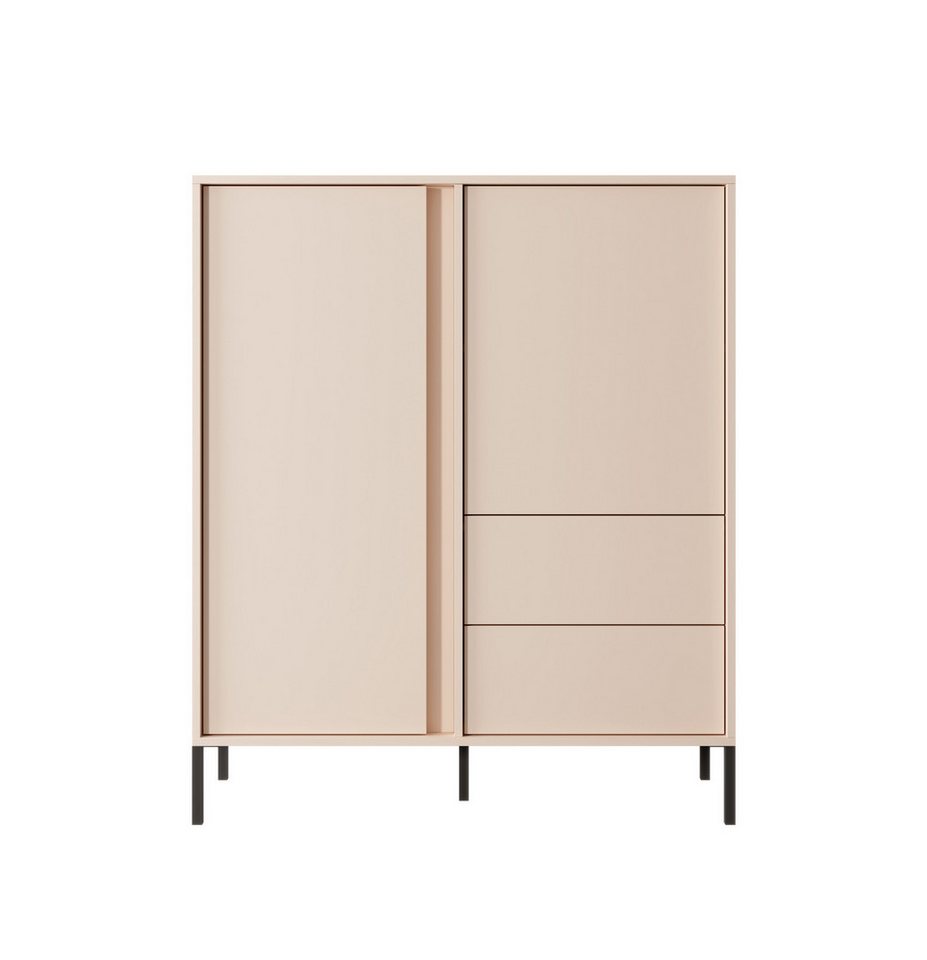 MOEBLO Kommode Calor A 2D2S Beige (in Option LED, Sideboard Wohnzimmer Kommode Schlafzimmer Komodenschrank Highboard), B 103,3 / H 123,4 / T 39,5 cm von MOEBLO