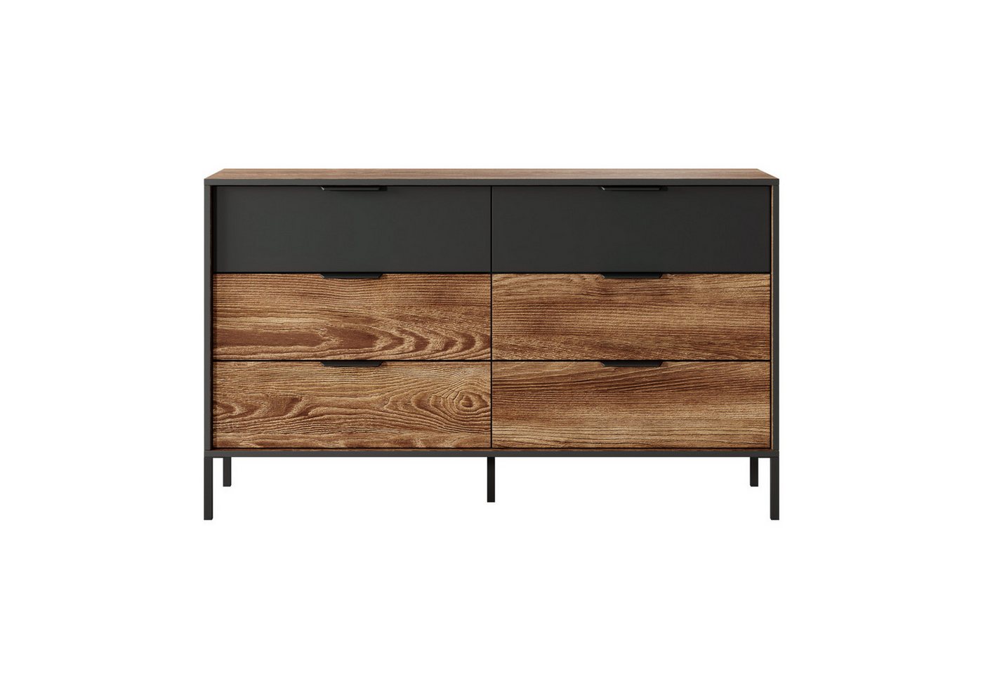 MOEBLO Kommode Clemity B 6S (Chesnut + Anthrazit, Sideboard Wohnzimmer Kommode Schlafzimmer Komodenschrank Highboard), (BxHxT):138x82x40 cm von MOEBLO