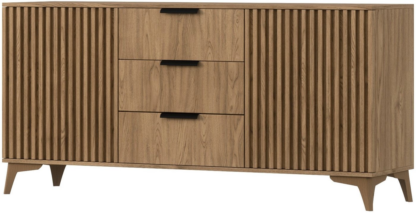 MOEBLO Kommode Entia (Sideboard Wohnzimmer Kommode Schlafzimmer Komodenschrank Highboard, Eiche Artisan mit Schubladen mit Lamellen), (HxTxB):72x40x150 cm von MOEBLO