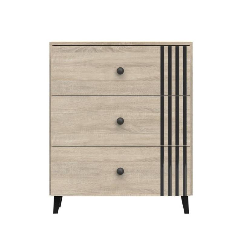 MOEBLO Kommode FORTEN 3S02 (Highboard Eiche Sonoma Sideboard Wohnzimmer Kommode, Griffe aus Holz, mit Schubladen Schlafzimmer Komodenschrank), (BxHxT):80x96,50x45cm von MOEBLO