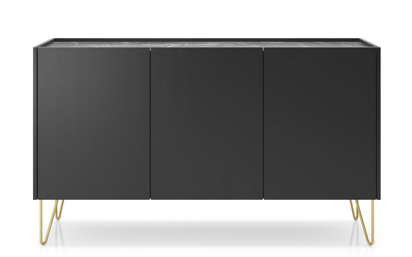 MOEBLO Kommode Harmonix H 144 (Push-to-Open-System Komodenschrank Highboard Schlafzimmer, Platte in schwarz Marmor-Optik Sideboard Wohnzimmer Kommode), (HxBxT):83x144x37 von MOEBLO