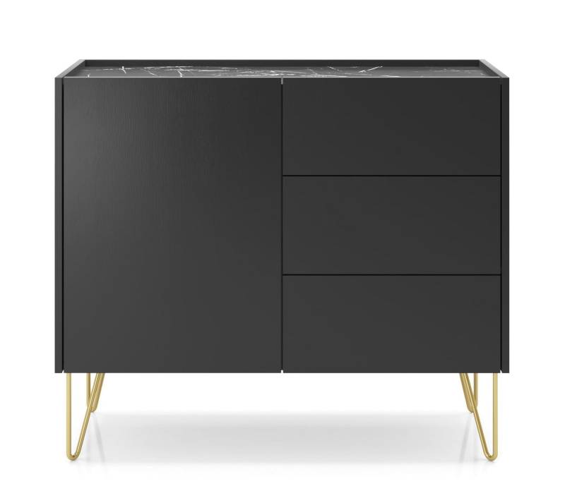 MOEBLO Kommode Harmonix HS 97 (Platte in schwarz Marmor-Optik Schlafzimmer Komodenschrank Highboard, auf goldenen Beinen, Sideboard Wohnzimmer Kommode), (BxHxT):97x83x37cm von MOEBLO