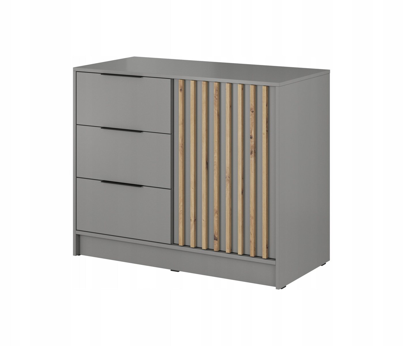 MOEBLO Kommode JOHN 2D (dekorative Lamellen Schrank Sideboard mit Türen und 3 Schubladen, Moderne Wohnzimmer Schlafzimmer Möbel Kommode für Wohnzimmer), (BxHxT): 105x86x45 cm von MOEBLO