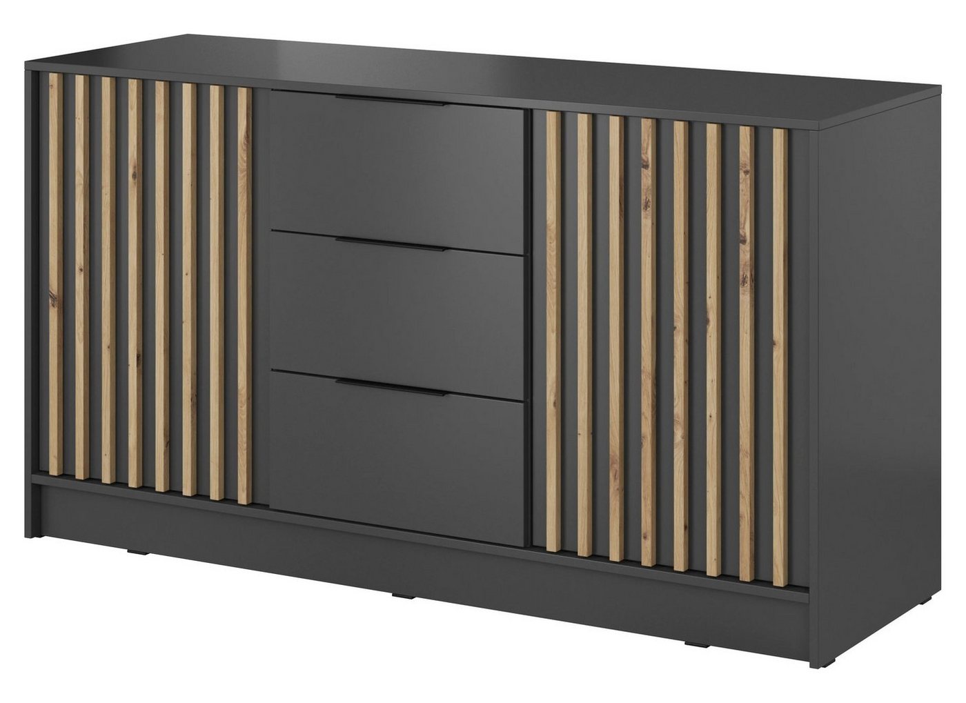 MOEBLO Kommode JOHN 3D (dekorative Lamellen Schrank Sideboard mit 2 Türen und 3 Schubladen, Moderne Wohnzimmer Schlafzimmer Möbel Kommode für Wohnzimmer), (BxHxT): 155x86x45 cm von MOEBLO