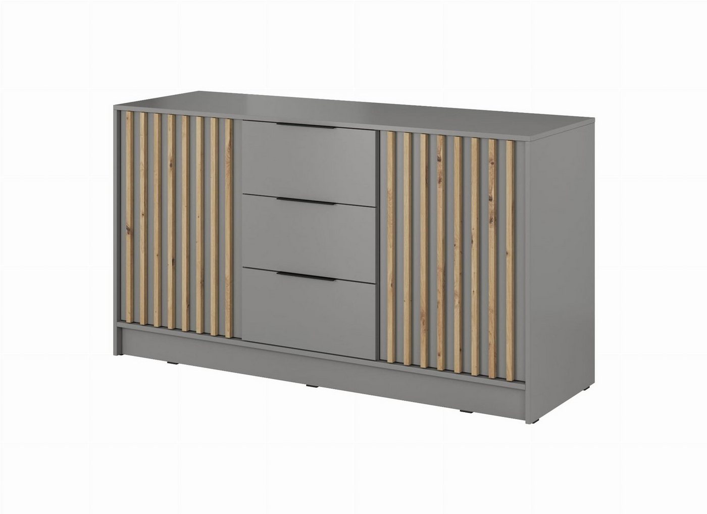 MOEBLO Kommode JOHN 3D (dekorative Lamellen Schrank Sideboard mit 2 Türen und 3 Schubladen, Moderne Wohnzimmer Schlafzimmer Möbel Kommode für Wohnzimmer), (BxHxT): 155x86x45 cm von MOEBLO